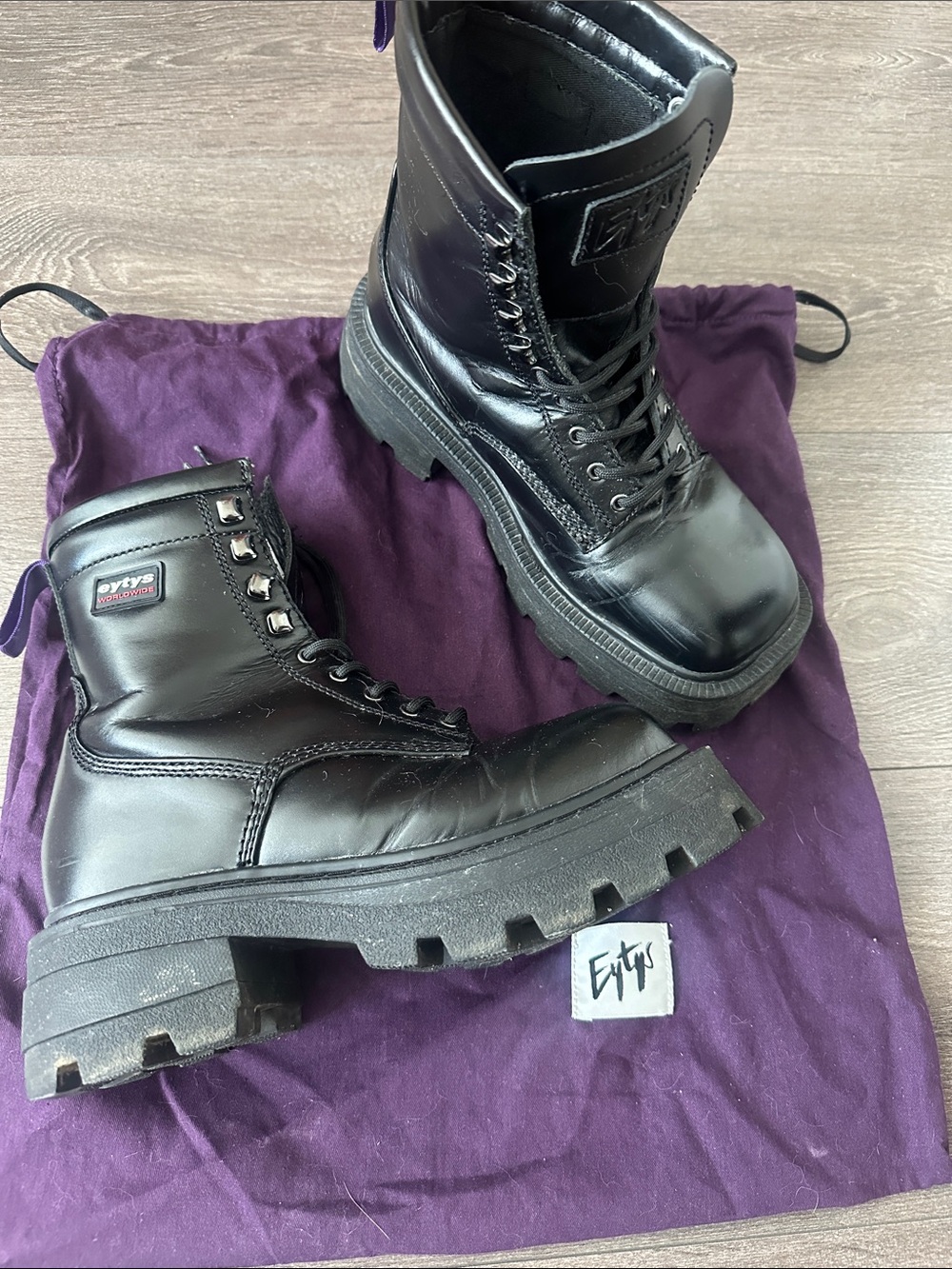 Eytys Michigan Black Leather Lug-Sole Combat Boots